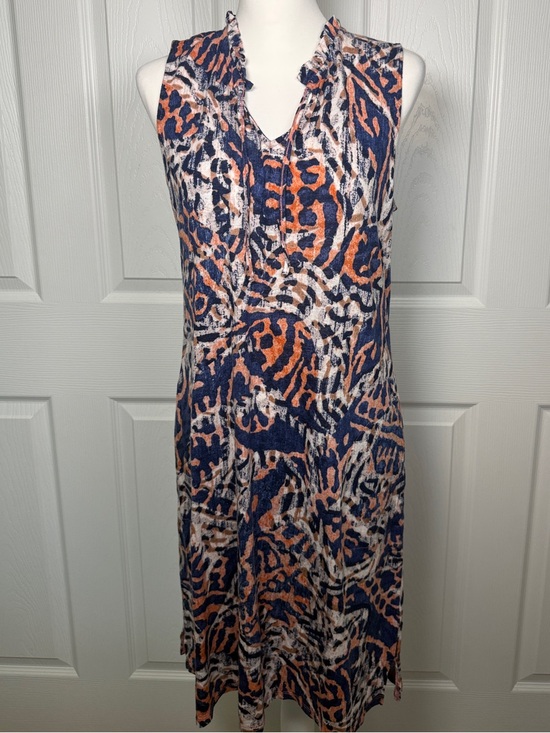 NIC+ZOE Dresses & Skirts - NIC+ZOE Abstract Print Sleeveless Knit Dress M Navy Orange Stretch Boho Travel